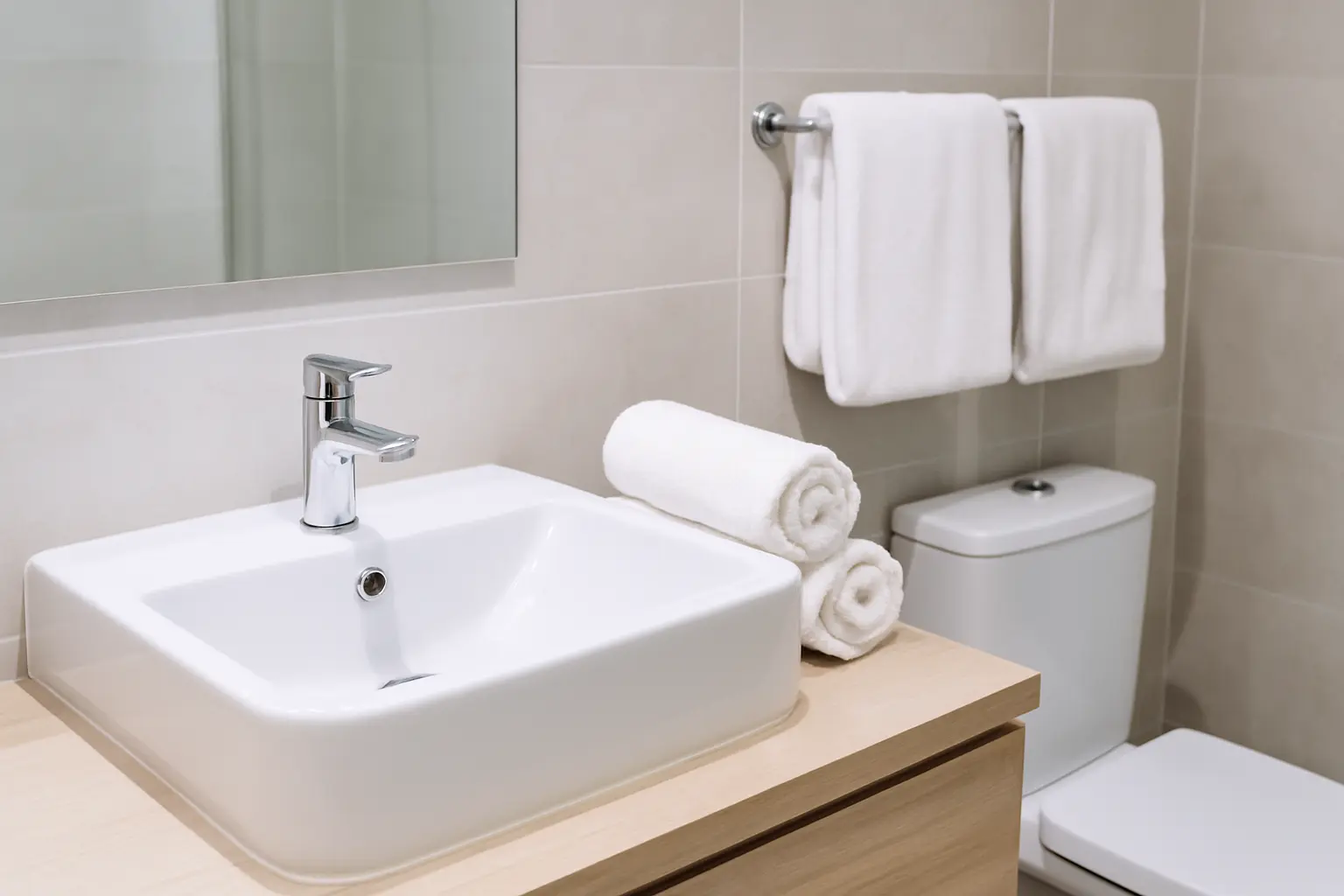 Salle de bain nettoyée et remise à blanc dans un logement Airbnb à Saint-Malo